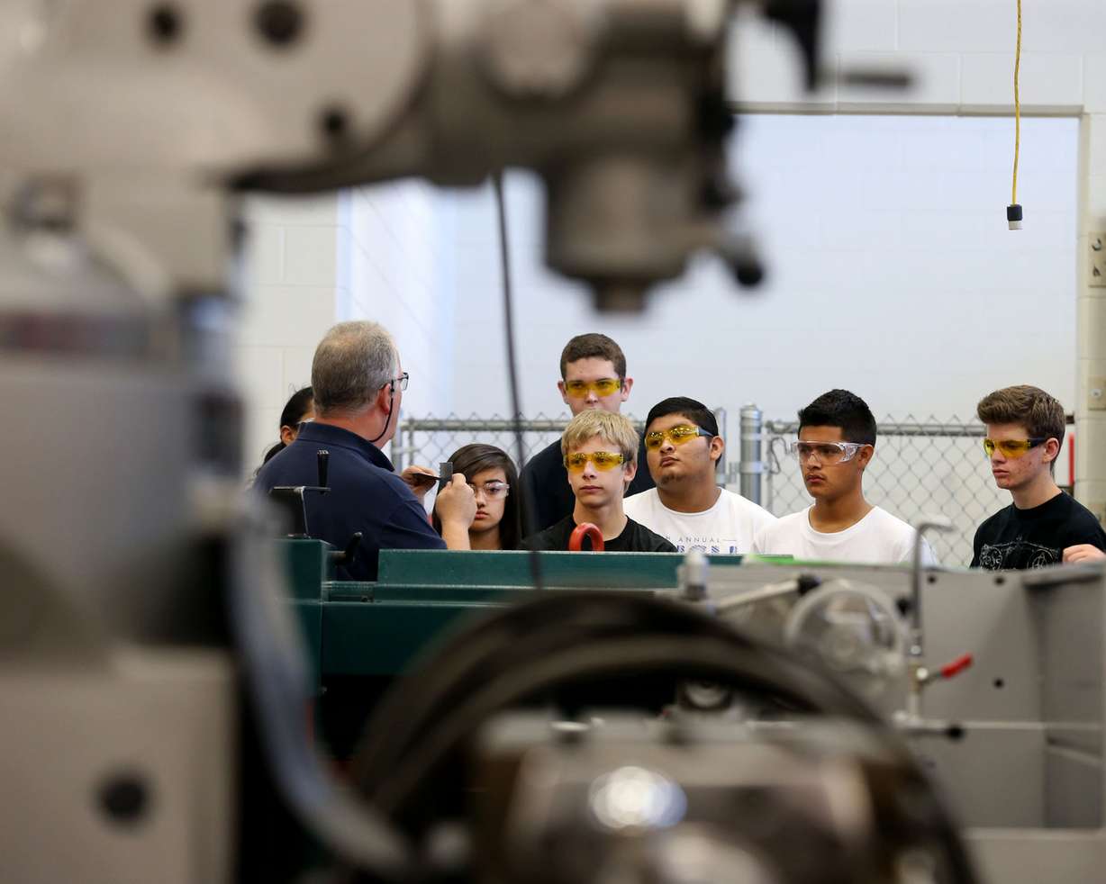 Students learn how to use a metal shear at Granger High School in West Valley City on Wednesday, Sept. 2, 2015. (Photo: Laura Seitz/Deseret News)