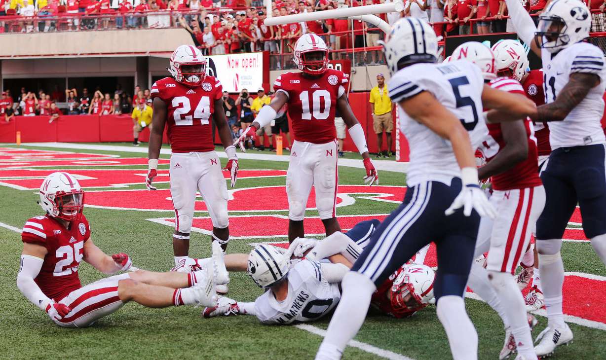 BYU wide receiver Mitch Mathews (10) catches the game winning hail mary touchdown against Nebraska in Lincoln, Nebraska, on Saturday, Sept. 5, 2015. BYU won 33-28. (Photo: Jeffrey D. Allred/Deseret News)