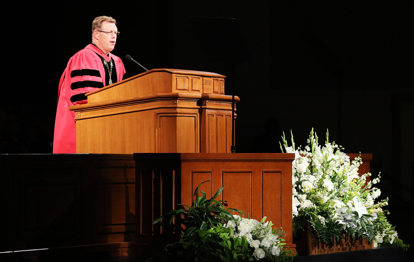BYU-Idaho President Clark Gilbert speaks after being inaugurated in Rexburg, Idaho, Tuesday, Sept. 15, 2015. (Photo: Jeffrey D. Allred, Deseret News)