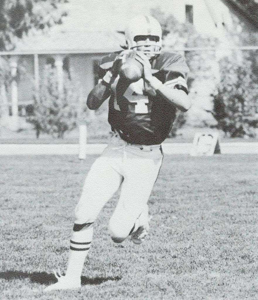 Gary Crowton prepares to throw the football in the 1975 Snowonian Yearbook (Courtesy: Snow College)