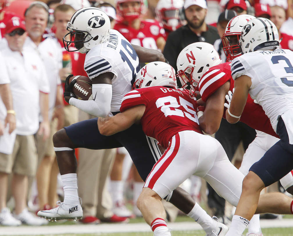 Devon Blackmon (19) runs against Nebraska in Lincoln, NE Sept. 6, 2015. BYU won 33-28. (Photo: Jeffrey D. Allred, Deseret News)