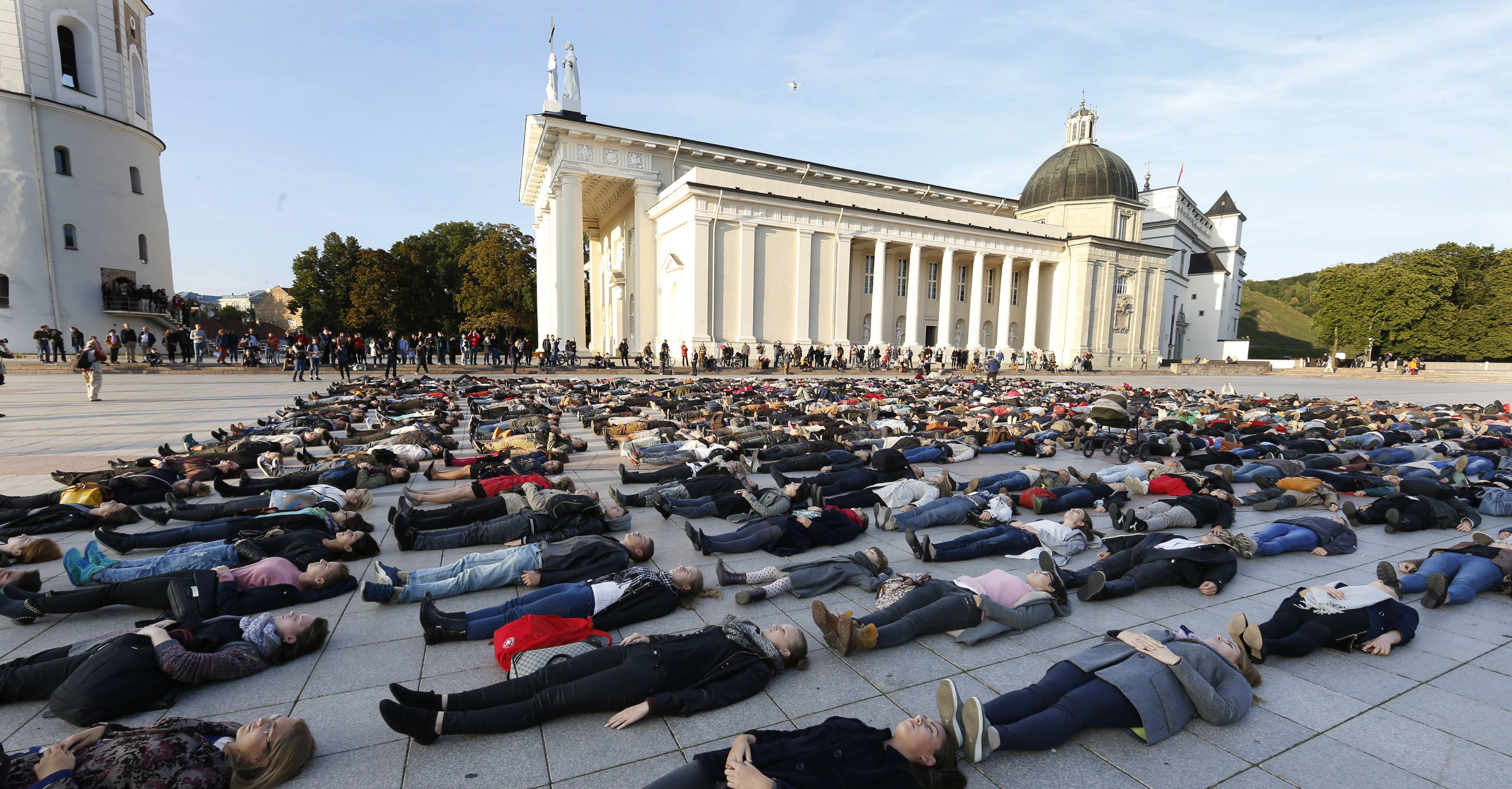 Hundreds lie down in Lithuania to highlight suicide rate