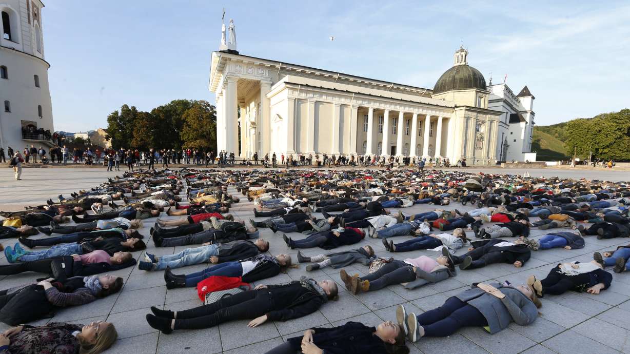 Hundreds lie down in Lithuania to highlight suicide rate