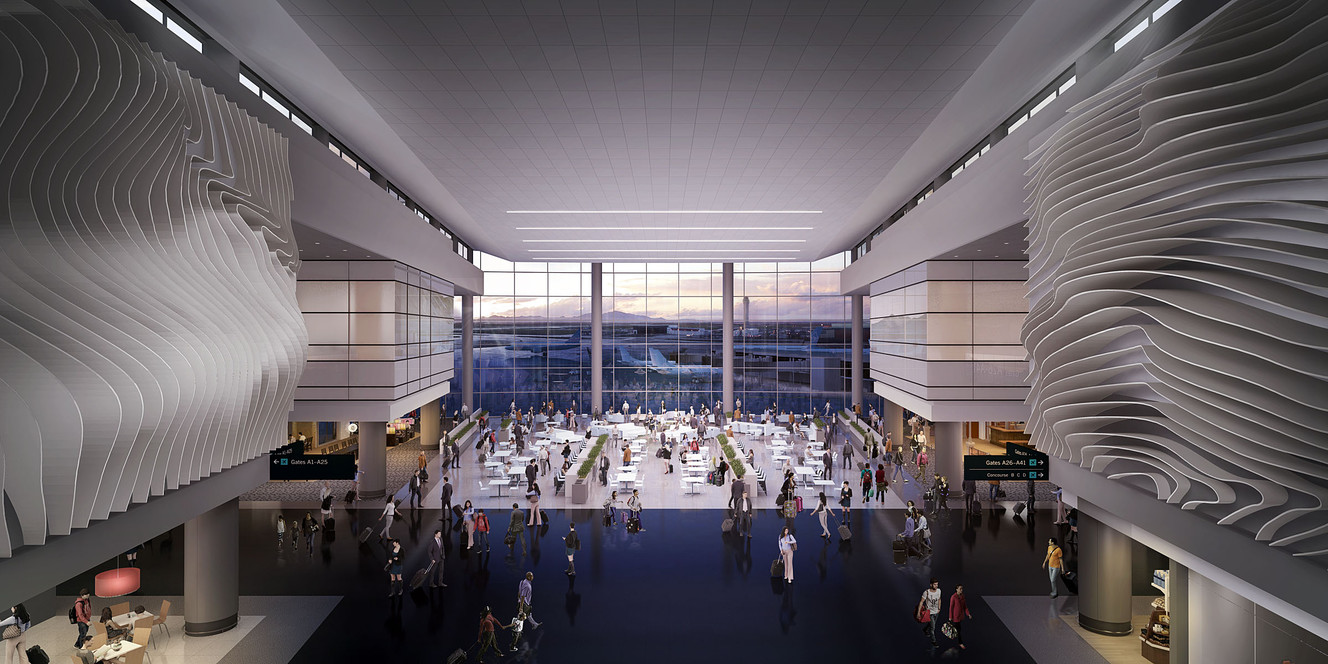 Renderings are released as Salt Lake City International Airport terminal design details are unveiled in Salt Lake City, Tuesday, Sept. 29, 2015. (Photo: SLCIA and HOK)
