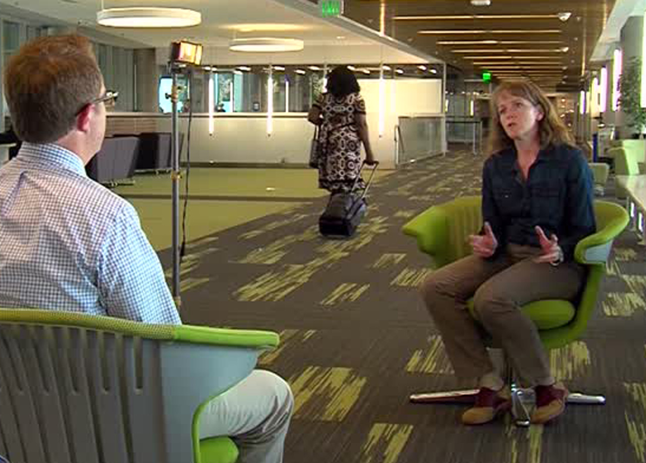 Robin Ebmeyer, UVU director of emergency and risk management talks to KSL's Andrew Adams. Photo: Mike DeBernardo/KSL-TV