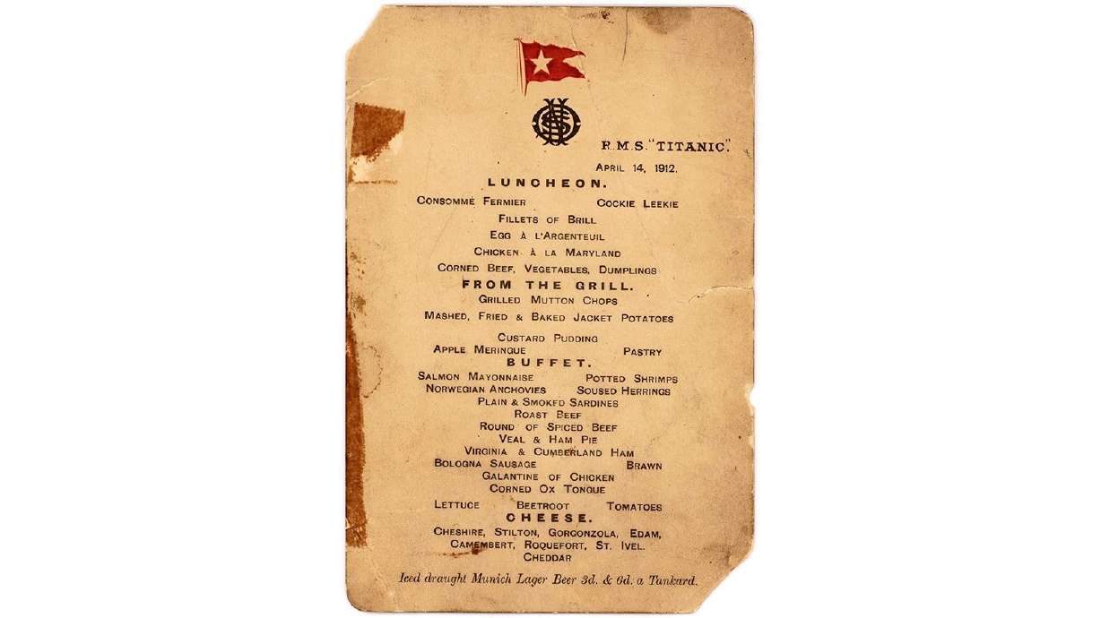 Menu from last lunch served aboard the Titanic sells for $88,000