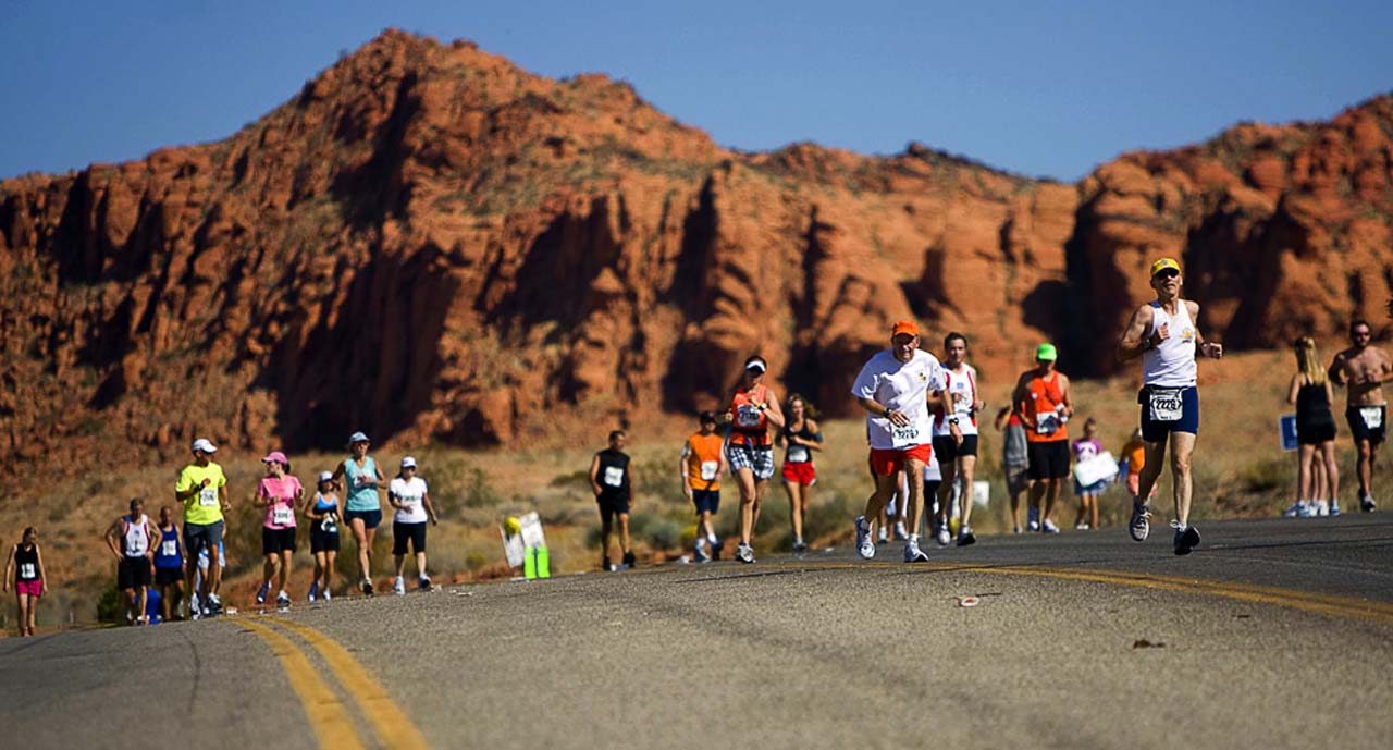 Runners participate in the 34th annual St. George Marathon October 2 near St. George, Utah. (AP Photo/The Spectrum/Samantha Clemens)