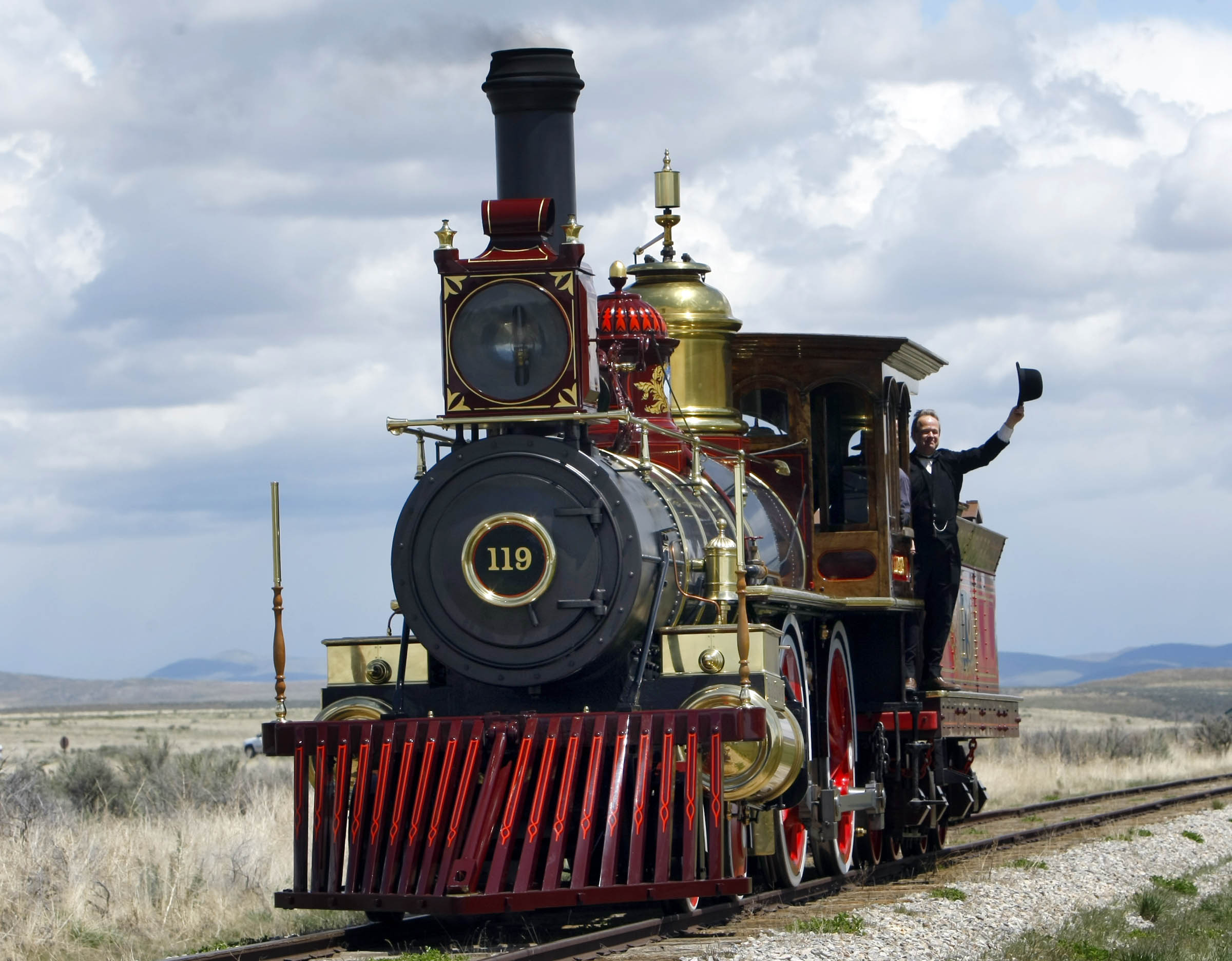 The 119 engine pulls to the site. The Golden Spike National Historic Site celebrates the 141st anniversary of the day the country was united by rail. Monday, May 10, 2010. (Photo: Scott G. Winterton/Deseret News)