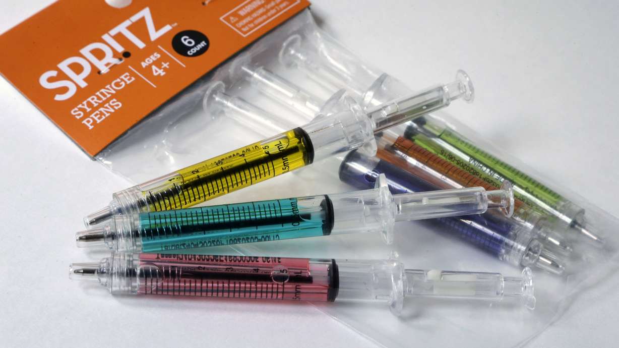 Pens resembling hypodermic needles stir ire amid drug crisis