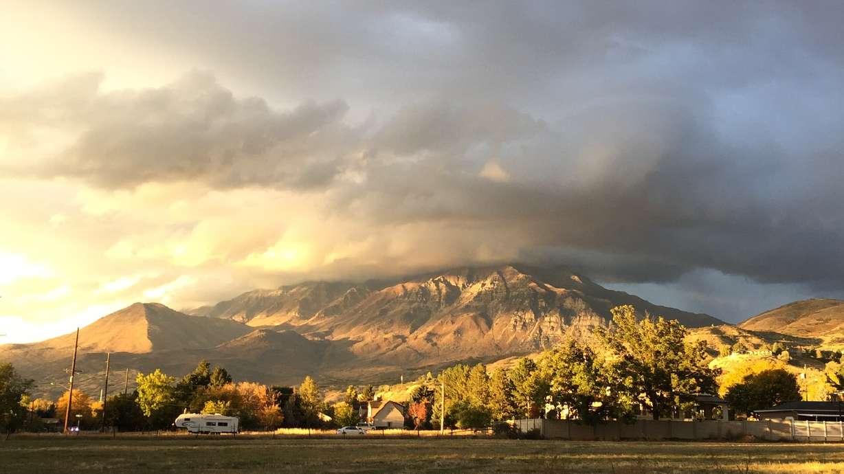 Mount Timpanogos is pictured from Provo on Oct. 19, 2015. A man was hospitalized Sunday afternoon after falling down an embankment while hiking Mount Timpanogos.