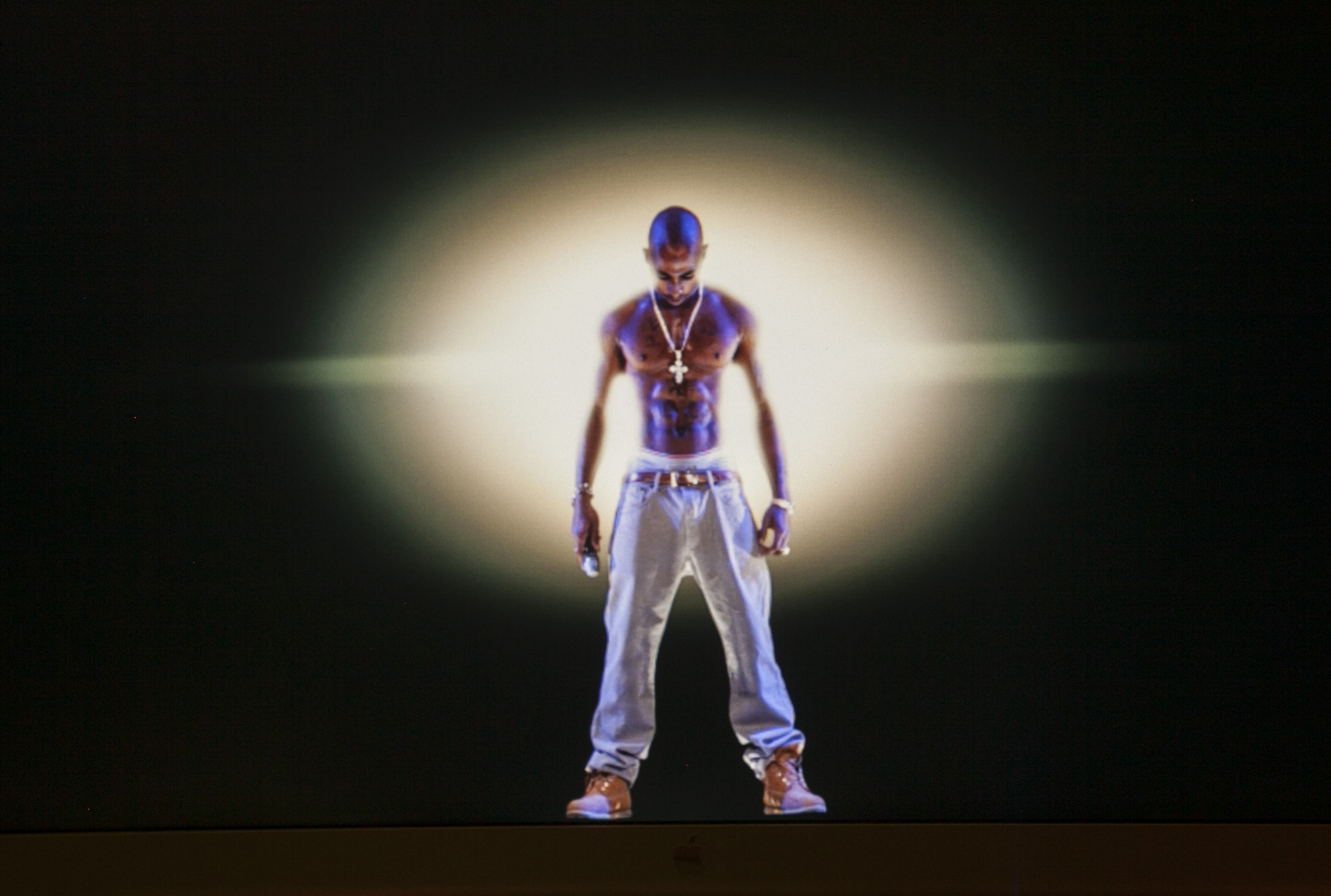 In this photo taken Tuesday, June 12, 2012, a video image of the Tupac Shakur hologram is displayed on a computer monitor at the Subtractive Studio in Santa Monica, Calif. When Tupac Shakur rose from the stage in the California desert earlier this year, it was not only a jaw-dropping resurrection, but also the beginning of a new form of live entertainment.