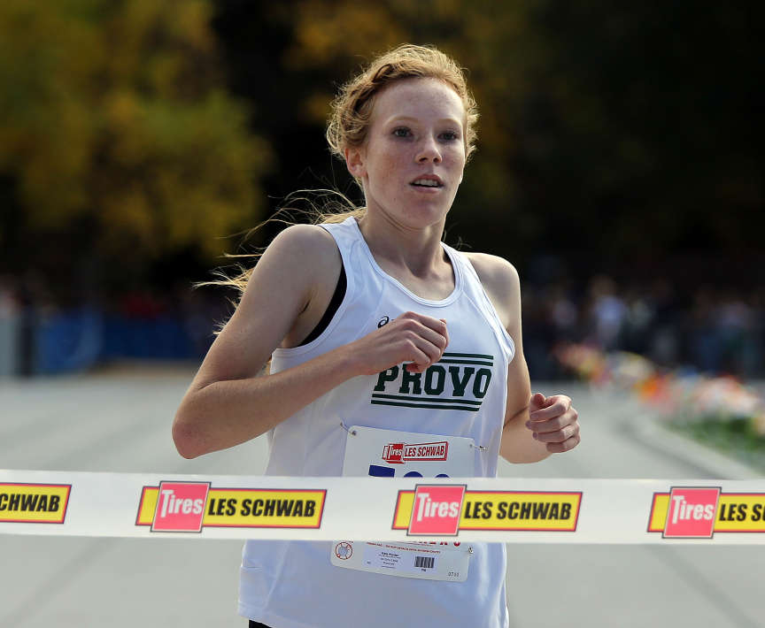 Kate Hunter of Provo wins the girls 4A state high school cross country championship in Salt Lake City, Wednesday, Oct. 21, 2015. (Ravell Call/Deseret News)