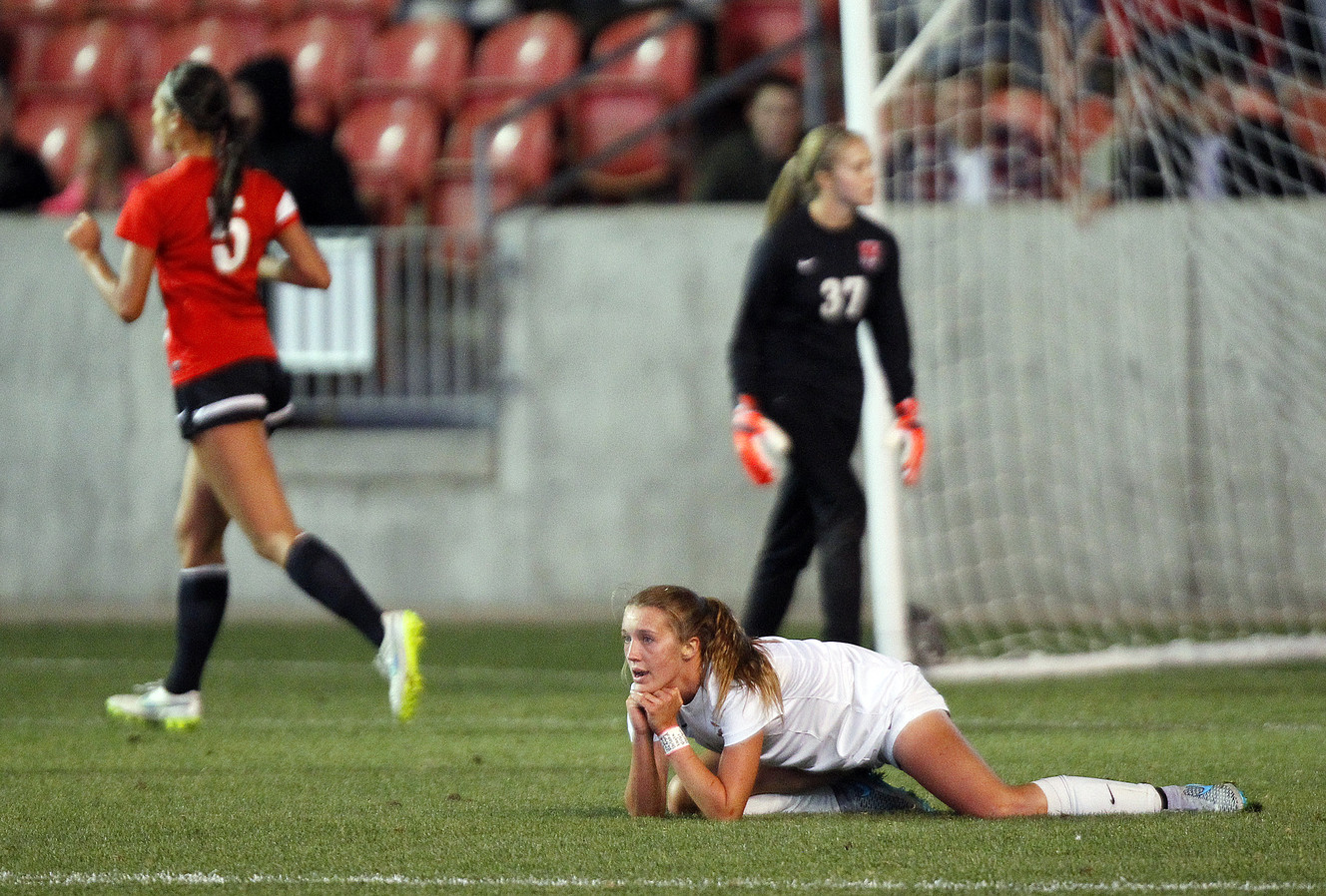 Davis' Olivia Wade (10) reacts after missing a shot against Weber in the 5A high school girl's soccer championship at Rio Tinto Stadium in Sandy, UT, Friday, Oct. 23, 2015. (Photo: Chris Samuels, Deseret News)