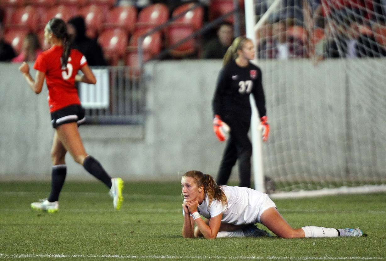 Davis' Olivia Wade (10) reacts after missing a shot against Weber in the 5A high school girl's soccer championship at Rio Tinto Stadium in Sandy, UT, Friday, Oct. 23, 2015. (Photo: Chris Samuels, Deseret News)