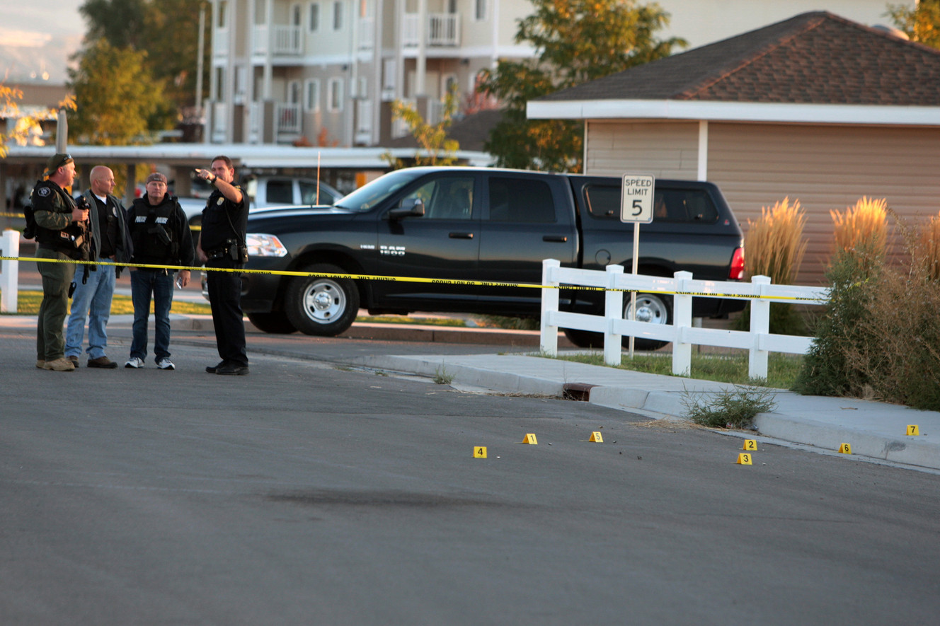 Vernal police investigate after an officer fired seven shots at a man in a pickup truck who shot at him after a brief chase Wednesday, Sept. 9, 2015, according to Assistant Vernal Police Chief Keith Campbell. The officer was not injured. The driver of the truck and his passenger ran from the scene. Police later identified the pair as Kiel Kane Kimball, 28, and Savanah Marie Hackford, 23. (Photo: Geoff Liesik, Deseret News)