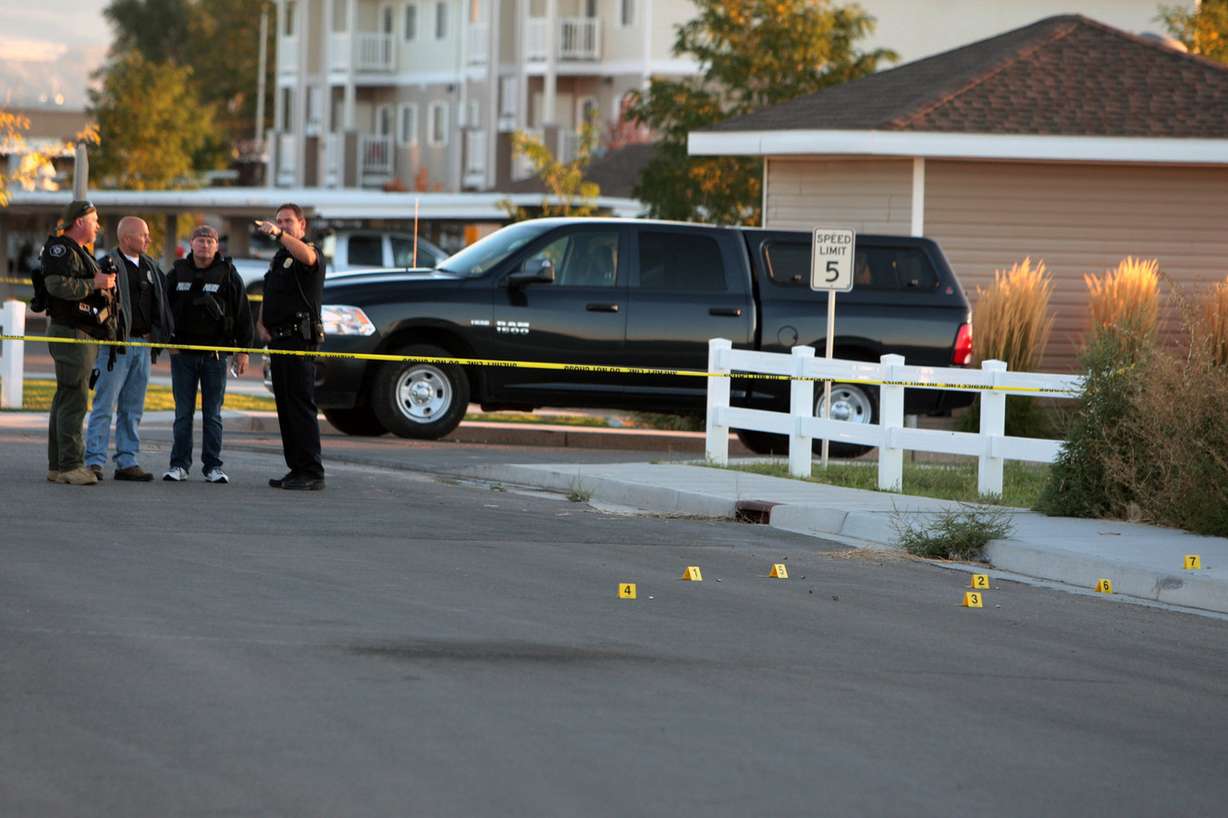 Vernal police investigate after an officer fired seven shots at a man in a pickup truck who shot at him after a brief chase Wednesday, Sept. 9, 2015, according to Assistant Vernal Police Chief Keith Campbell. The officer was not injured. The driver of the truck and his passenger ran from the scene. Police later identified the pair as Kiel Kane Kimball, 28, and Savanah Marie Hackford, 23. (Photo: Geoff Liesik, Deseret News)