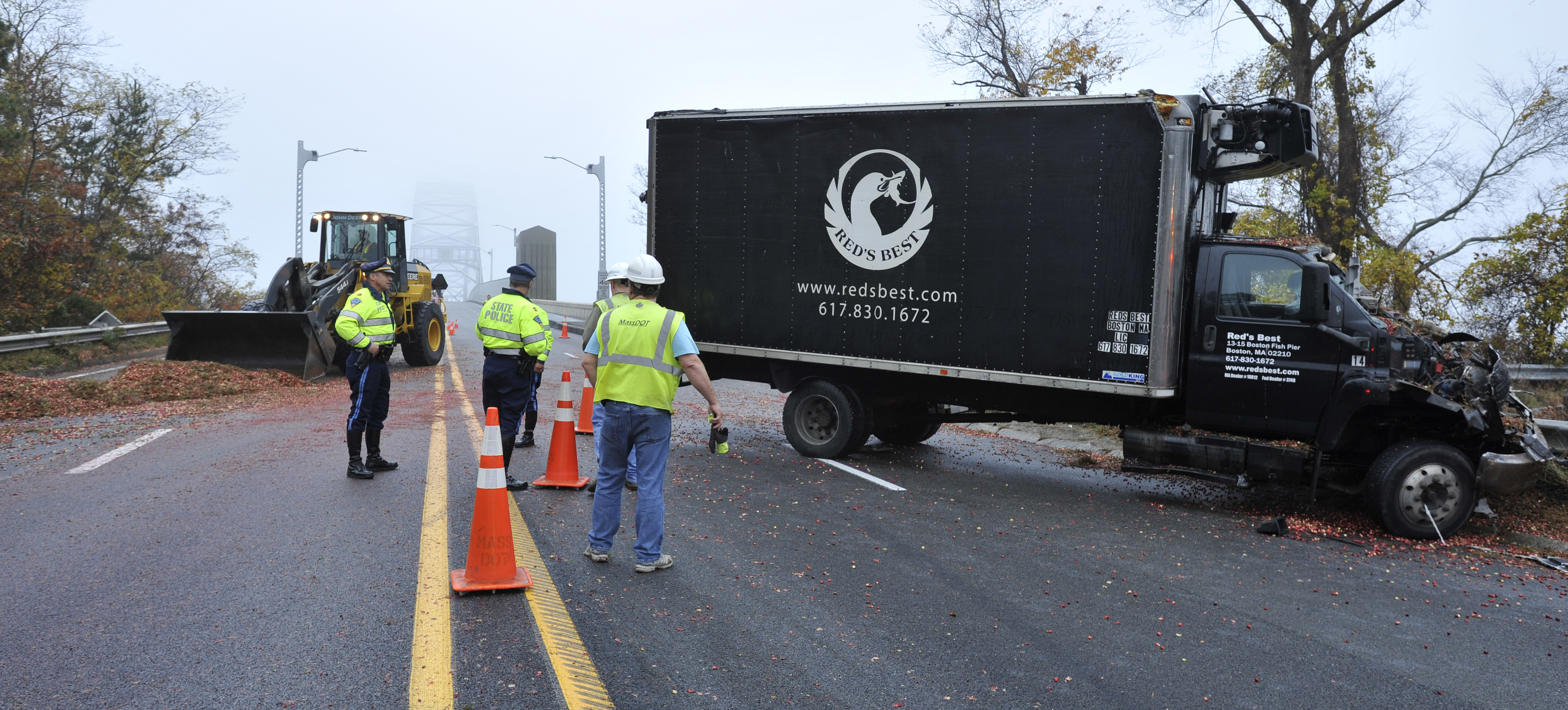Truck spills cranberries in accident on Cape Cod bridge