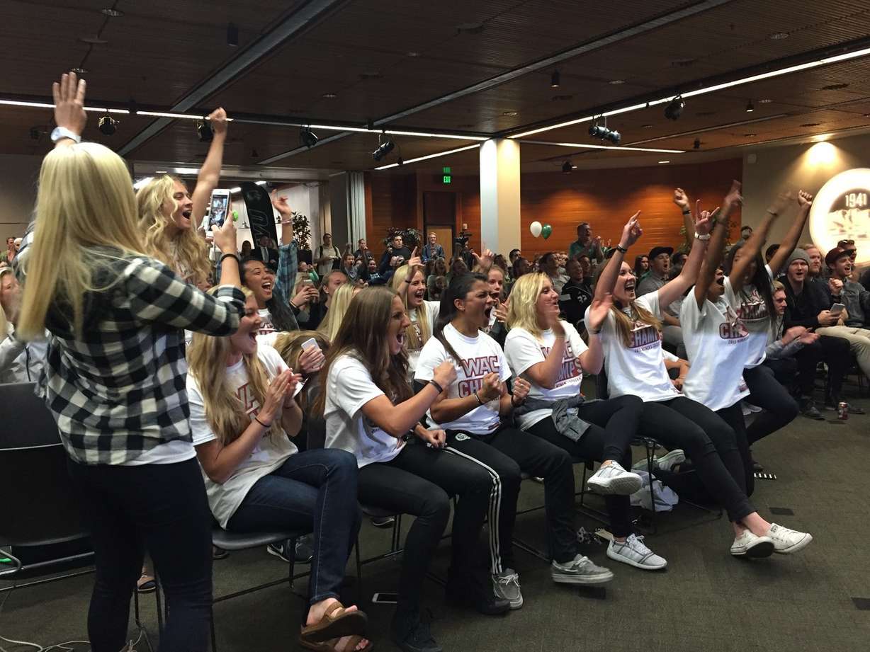 The Utah Valley University women's soccer team reacts to finding out its opponent in the first round of the NCAA Tournament will be BYU. (Photo: Jason Erickson, UVU Athletics)