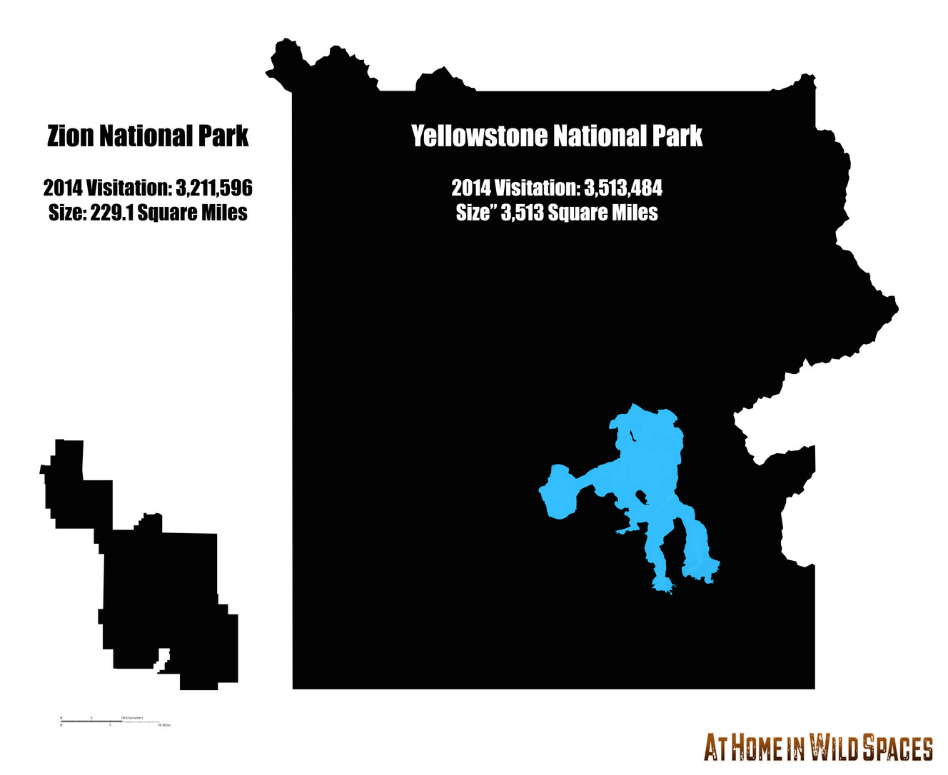 Size and visitation comparison of Zion National Park to Yellowstone National Park, according to the National Park Service. Infographic credit: Mike Godfrey