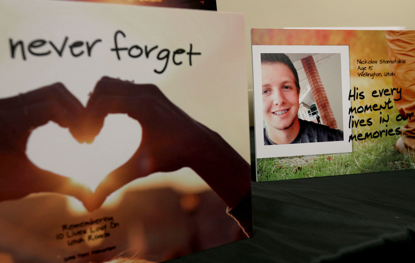 For eight years the Utah Department of Health and the Utah Department of Transportation have collected stories of teenagers killed in motor vehicle crashes, which are used by state and local agencies as a prevention tool to help young drivers realize the impact their decisions have on others. In 2014, 29 families had teenagers die in motor vehicle crashes in Utah; Nickolas Stamatakis was one of the 29. Parents of the 29 shared their stories to encourage everyone to drive safely, buckle up and cherish loved ones during press conference at the Utah Department of Health in Salt Lake City on Wednesday, Nov. 18, 2015. (Photo: Laura Seitz, Deseret News)
