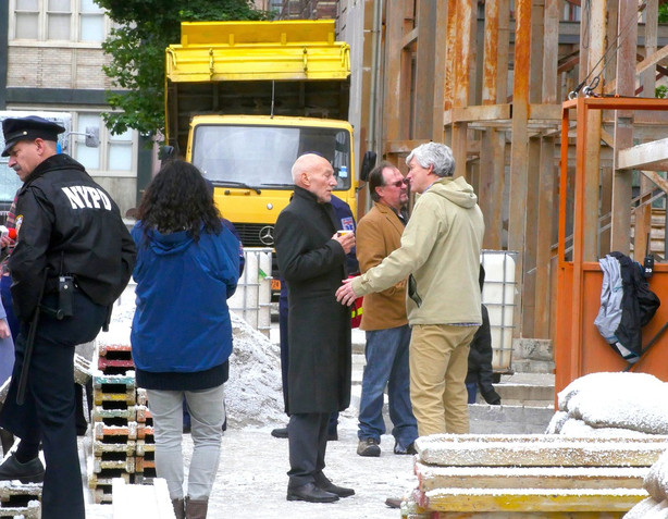 Patrick Stewart and director Mitch Davis on set of "Christmas Eve." (Photo: Amplify Releasing)