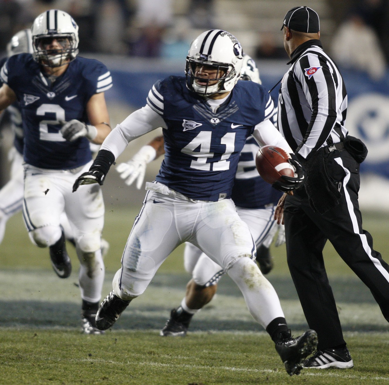 BYU linebacker Uani Unga (41) runs back an interception as BYU plays Idaho in the Cougar's final home football game of 2012, Nov. 10, 2012, in Provo, Utah. (Photo: Tom Smart, Deseret News)