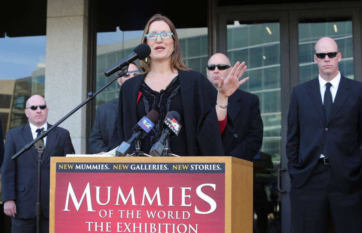 Alexandra Hesse, executive director of The Leonardo, speaks at a press conference in Salt Lake City on Tuesday, Dec. 8, 2015, about a new mummy exhibit. "Mummies of the World: The Exhibition" will return Dec. 18 with a new collection of mummies and artifacts, new galleries and all-new stories. (Photo: Scott G Winterton, Deseret News)