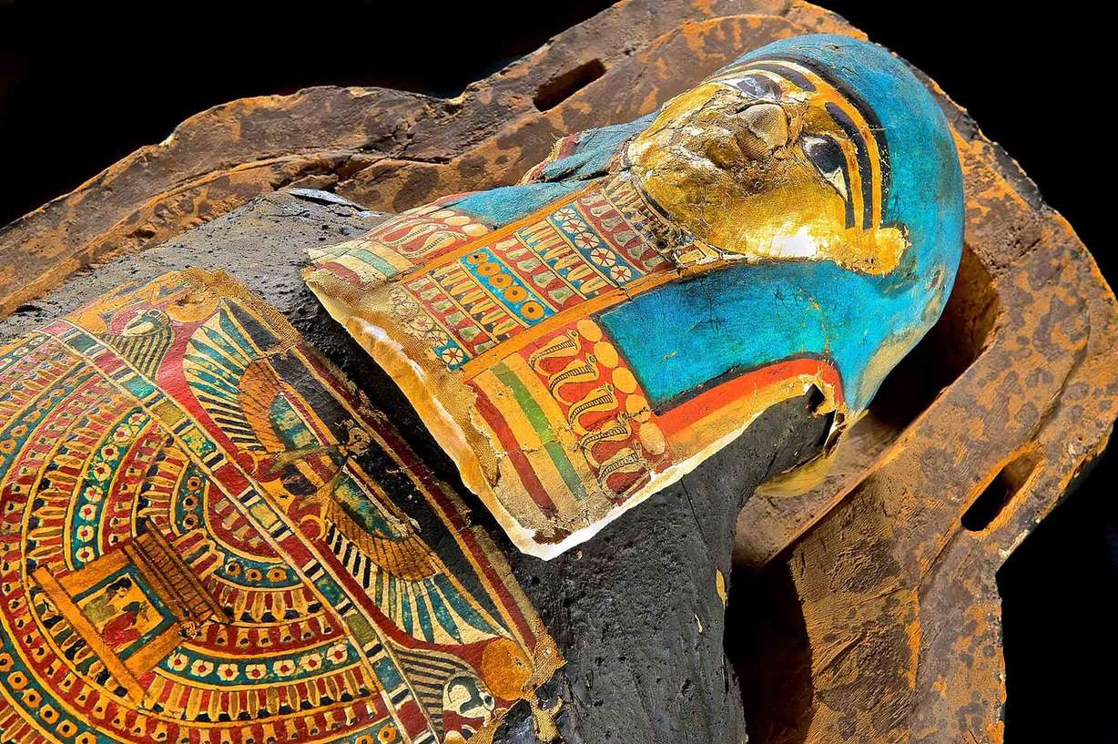 This Egyptian mummy is that of man named Nes-Hor, which means "the one who belongs to Horus." On loan from the Buffalo and Erie County Historical Society. (Photo: American Exhibitions, Inc.)