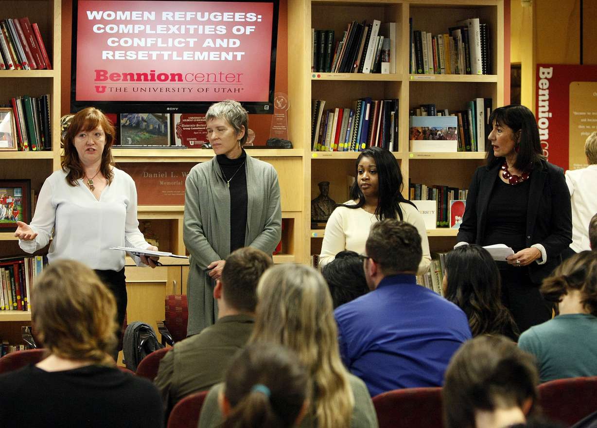 Panelists Yvette Young, left, Yda Smith, Carine Foly and Samira Harnish participate in a forum on women refugees at the Lowell Bennion Community Service Center at the University of Utah in Salt Lake City on Tuesday, Dec. 8, 2015. (Photo: Chris Samuels/Deseret News)