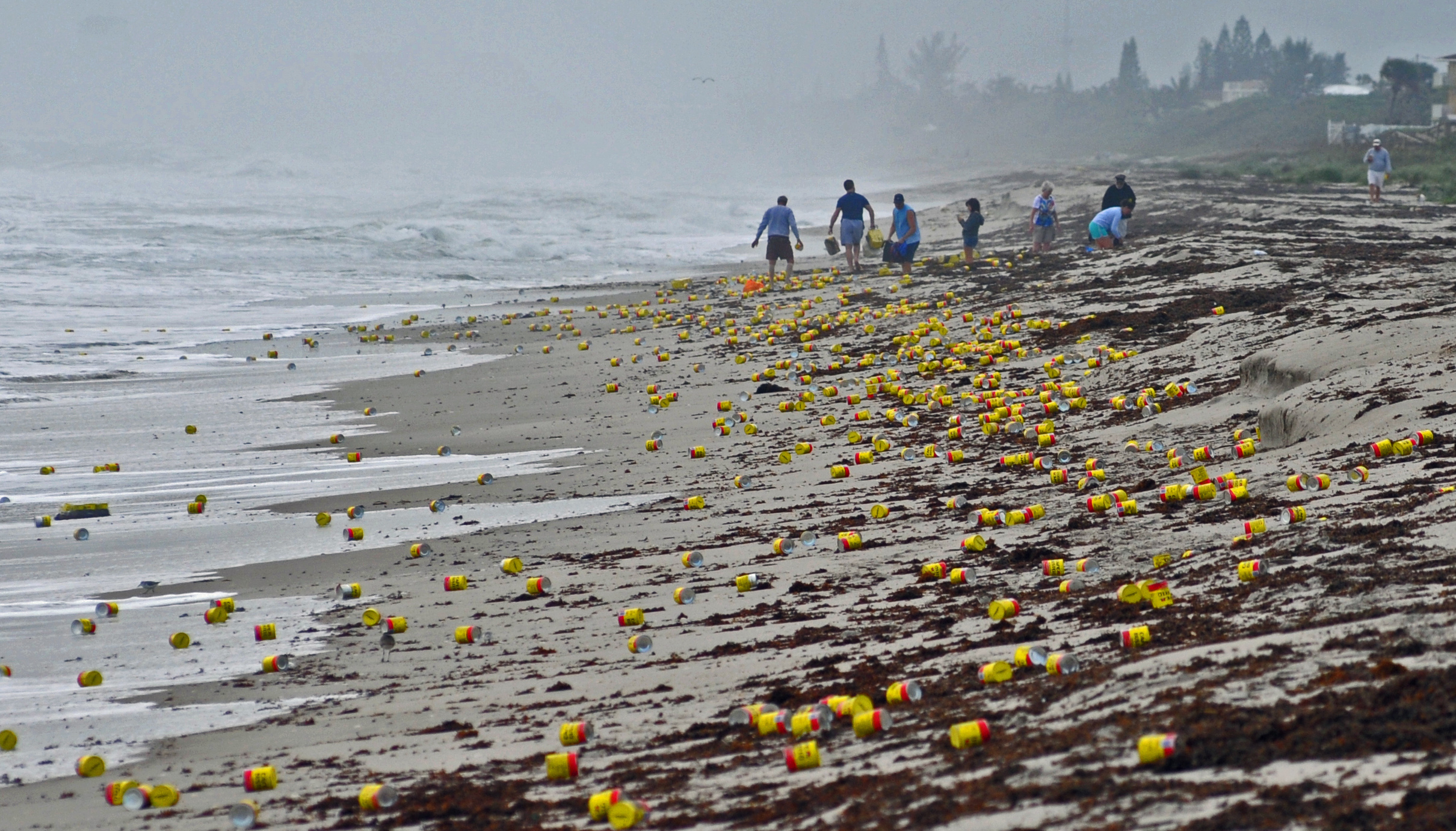 Hundreds of full coffee cans wash up on Florida beach