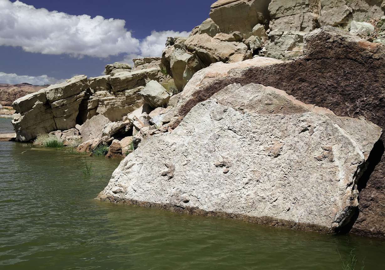 Photographer Andre Delgalvis, who discovered thousands of dinosaur tracks in and near Lake Powell, has just published a book called "The Lost Tracks." He argues that many of the tracks should be "rescued" because they are threatened with destruction by wave action and by invasive quagga mussels. (Photo: Andre Delgalvis, For the Deseret News)
