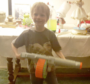 Five-year-old Clayton Gundert shows off a new toy. (Photo: EastIdahoNews.com)