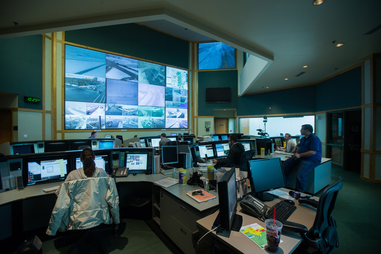 Jason Davis, UDOT director of operations, talks with media about its new app showing traffic information from its operations center in Salt Lake City, Tuesday, Dec. 22, 2015. (Photo: Scott G Winterton, Deseret News)