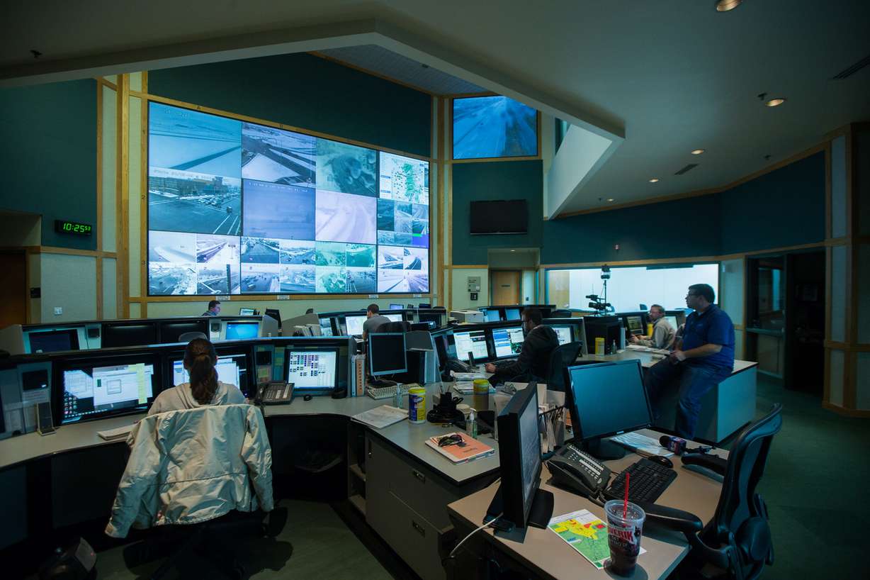 Jason Davis, UDOT director of operations, talks with media about its new app showing traffic information from its operations center in Salt Lake City, Tuesday, Dec. 22, 2015. (Photo: Scott G Winterton, Deseret News)