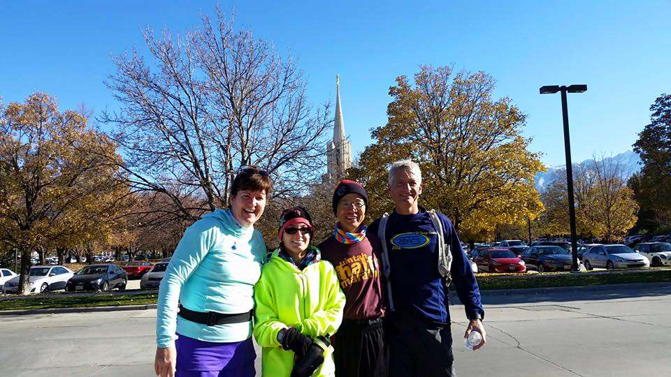 Wan Ho Kou poses with other runners at the Jordan River Temple. (Photo: Kristine Watterson)