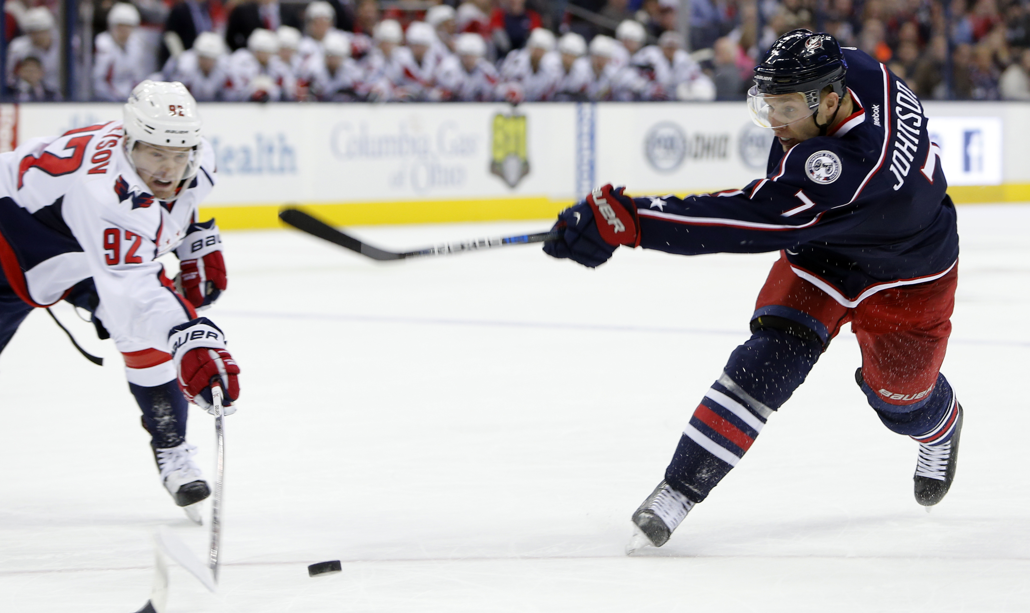 Johnson, Saad score twice each; Jackets beat Caps 5-4 in SO