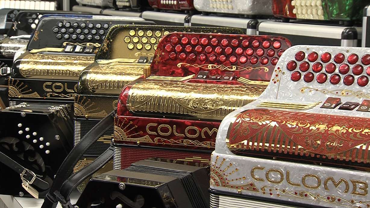 Accordions on display at Accordions International at 1760 S. 450 West, Salt Lake City, Tuesday, Jan. 5, 2016. (Photo: Ray Boone, KSL TV)