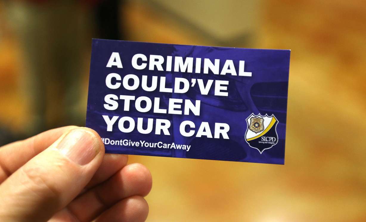 Salt Lake City police officers handed out this card to people who left their car idling and unattended during a 2 ½ hour sweep across the city on Monday, Jan. 11, 2016. (Photo: Tom Smart/Deseret News)