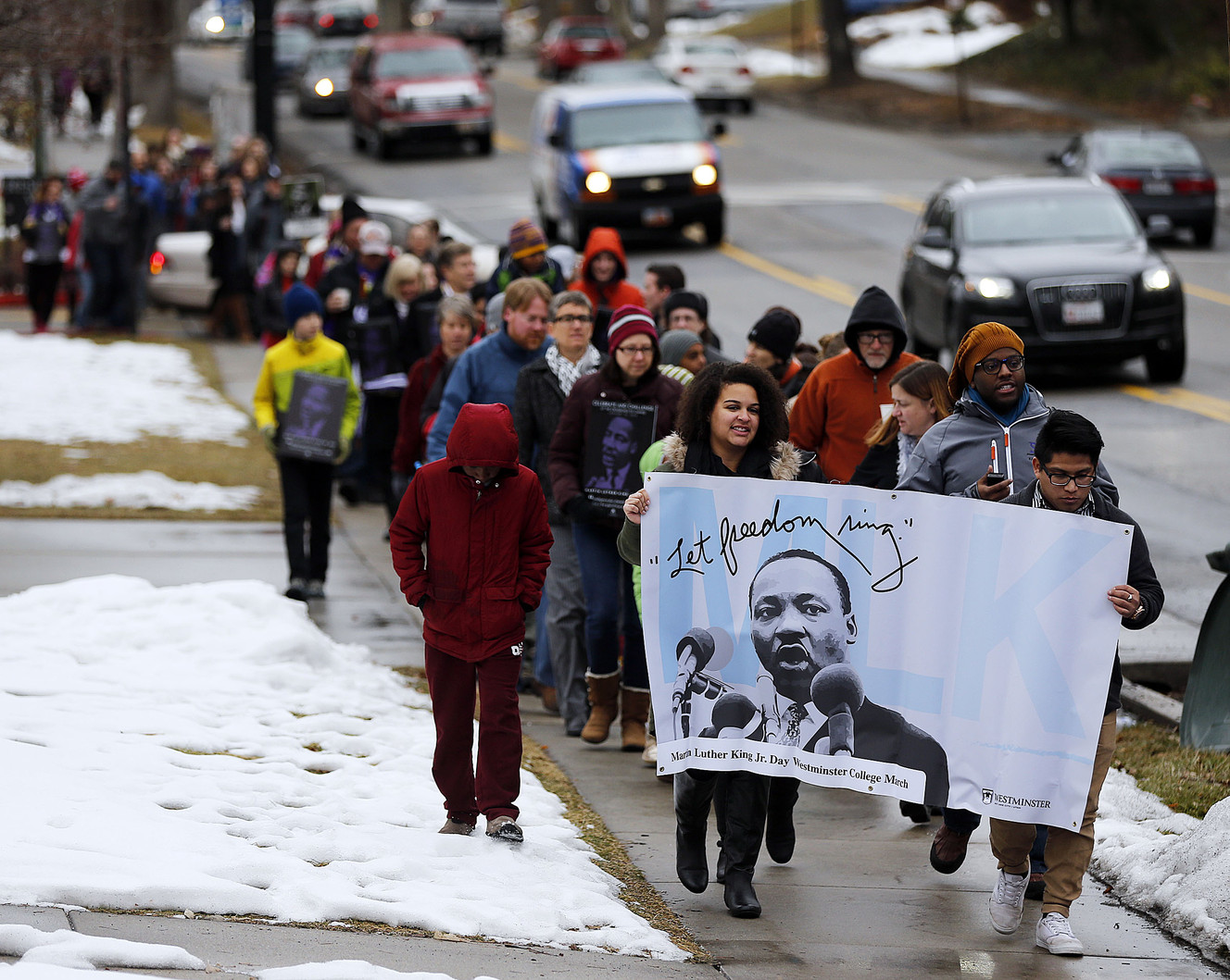 Participants march south on 1300 East as Westminster celebrates Martin Luther King Jr. Day in Salt Lake City on Monday, Jan. 18, 2016. (Photo: Ravell Call, Deseret News)