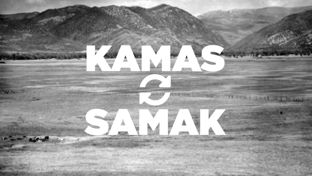 Panoramic view of Kamas Valley at point where road crosses Beaver Creek. Looking northeast toward Weber River Canyon, 1948. (U.S. Soil Conservation Service photo).
Utah State Historical Society. All Rights Reserved.