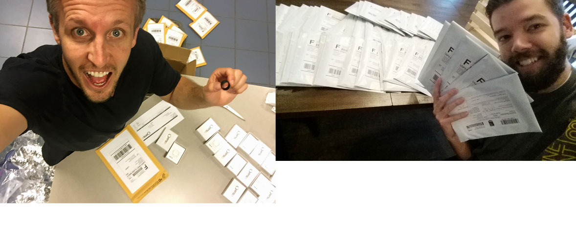 Brighton Jones (left) and Aaron Dalley (right) ship their Enso rings. (Photo: Courtesy of Enso)