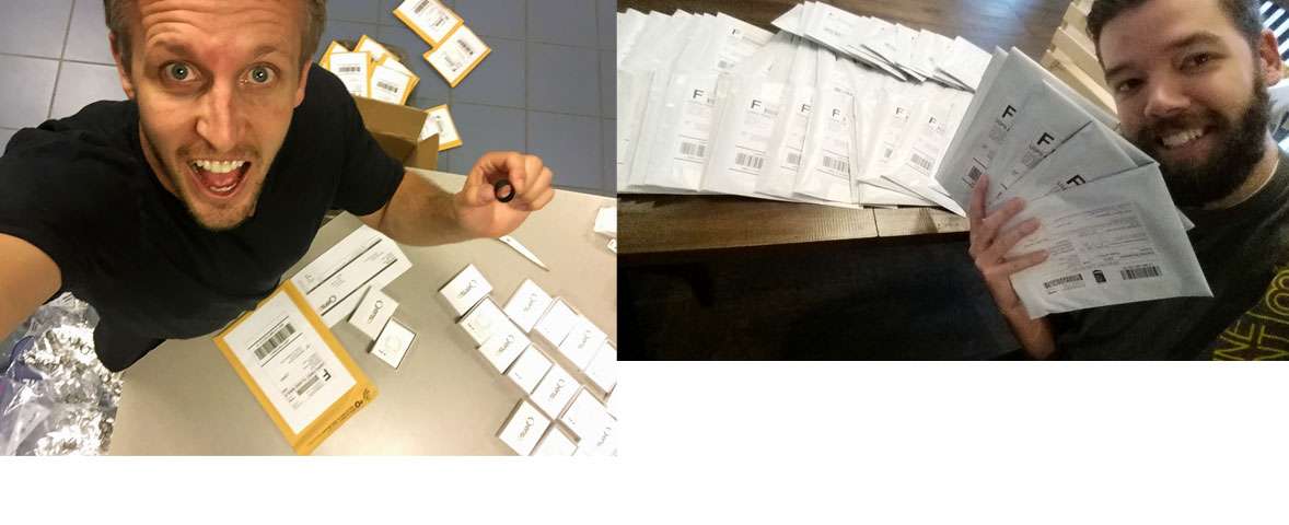 Brighton Jones (left) and Aaron Dalley (right) ship their Enso rings. (Photo: Courtesy of Enso)