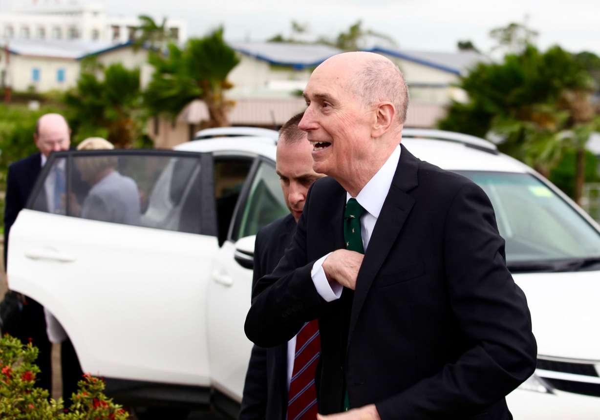 President Henry B. Eyring, first counselor in the First Presidency of The Church of Jesus Christ of Latter-day Saints, arrives at the Suva Fiji Temple for rededication services. (Photo: © 2016 Intellectual Reserve, Inc. All rights reserved)