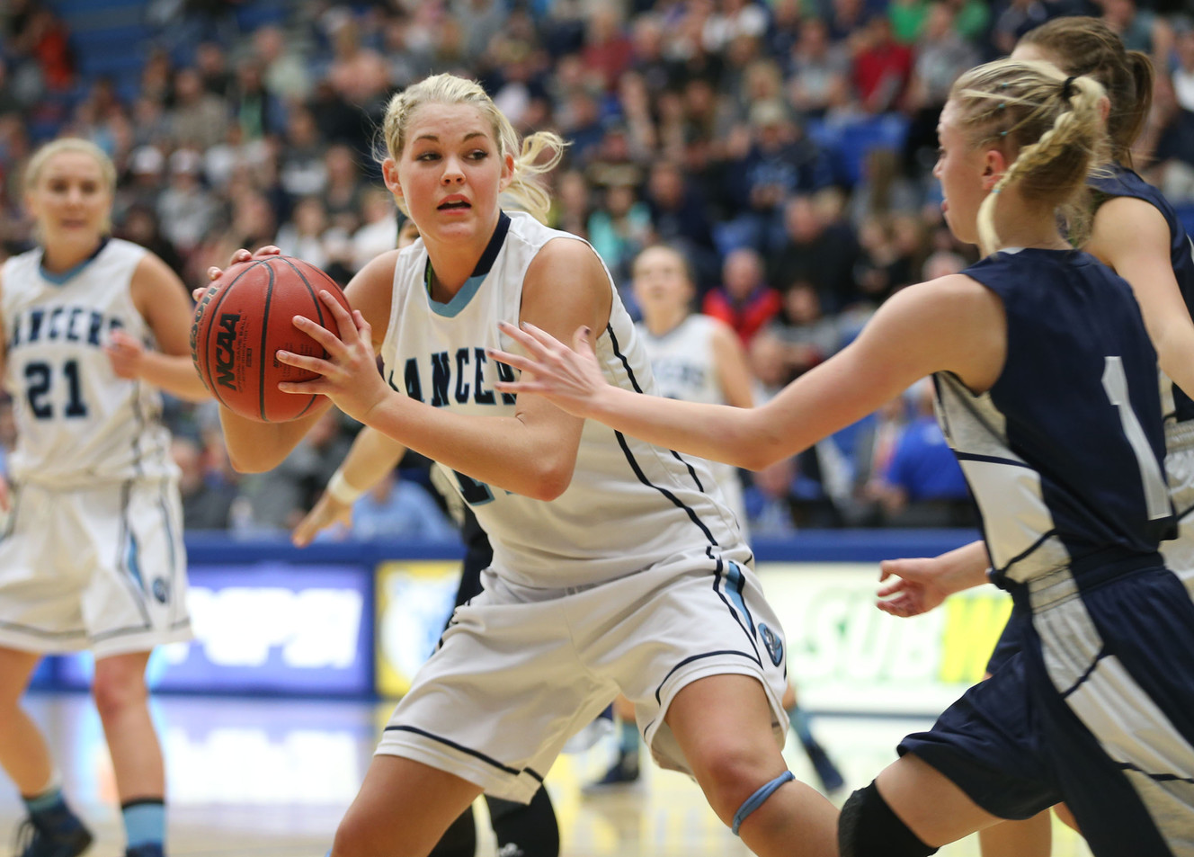 Layton's Hailey Bassett keeps the ball from Copper Hills in the 5A semifinal game at Salt Lake Community College in Salt Lake City on Friday, Feb. 26, 2016. (Photo: Laura Seitz, Deseret News)