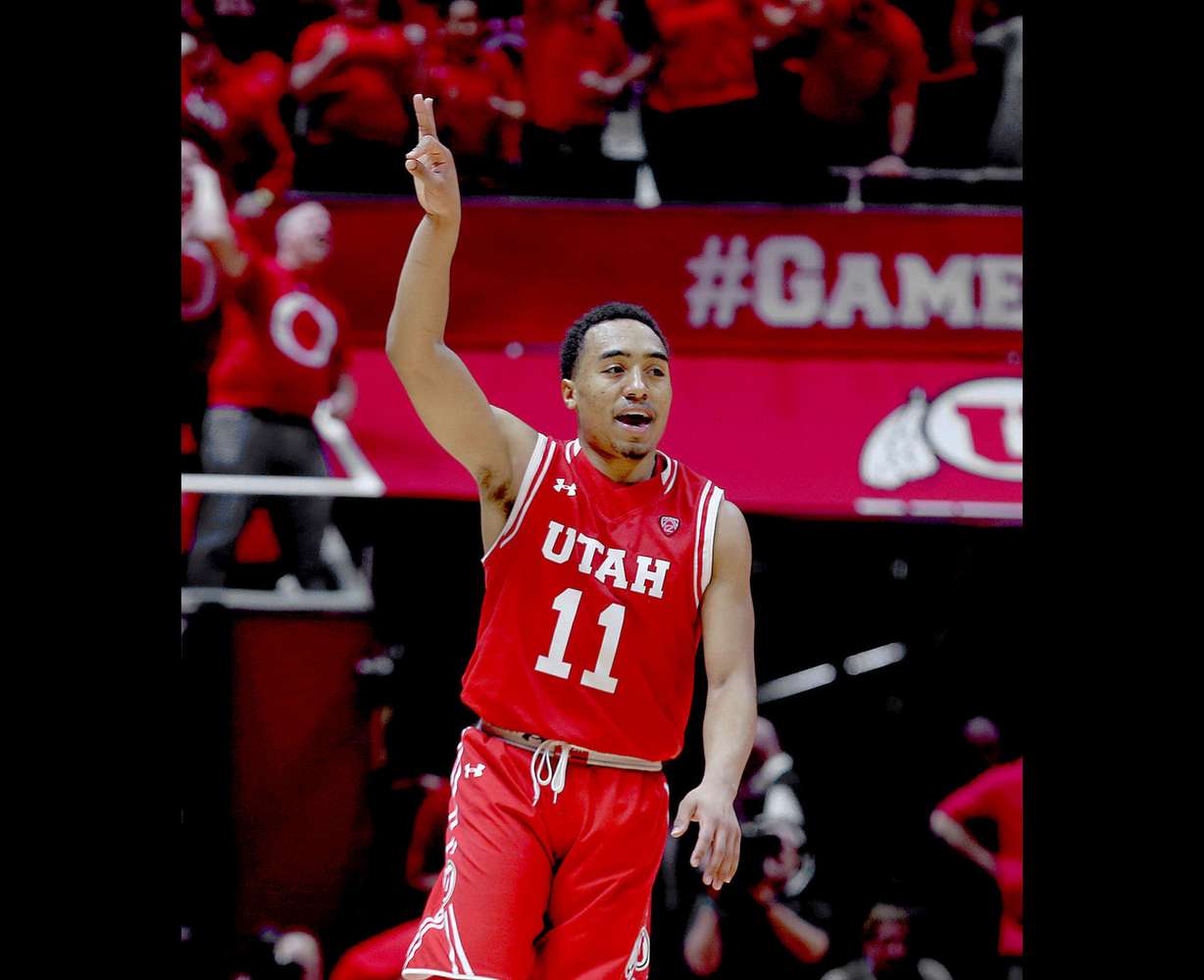Utah Utes guard Brandon Taylor (11) celebrates his 3-point basket in the final few minutes of the game against Arizona at the Huntsman Center at the University of Utah in Salt Lake City on Saturday, Feb. 27, 2016. Utah won 70-64. (Photo: Laura Seitz/Deseret News)