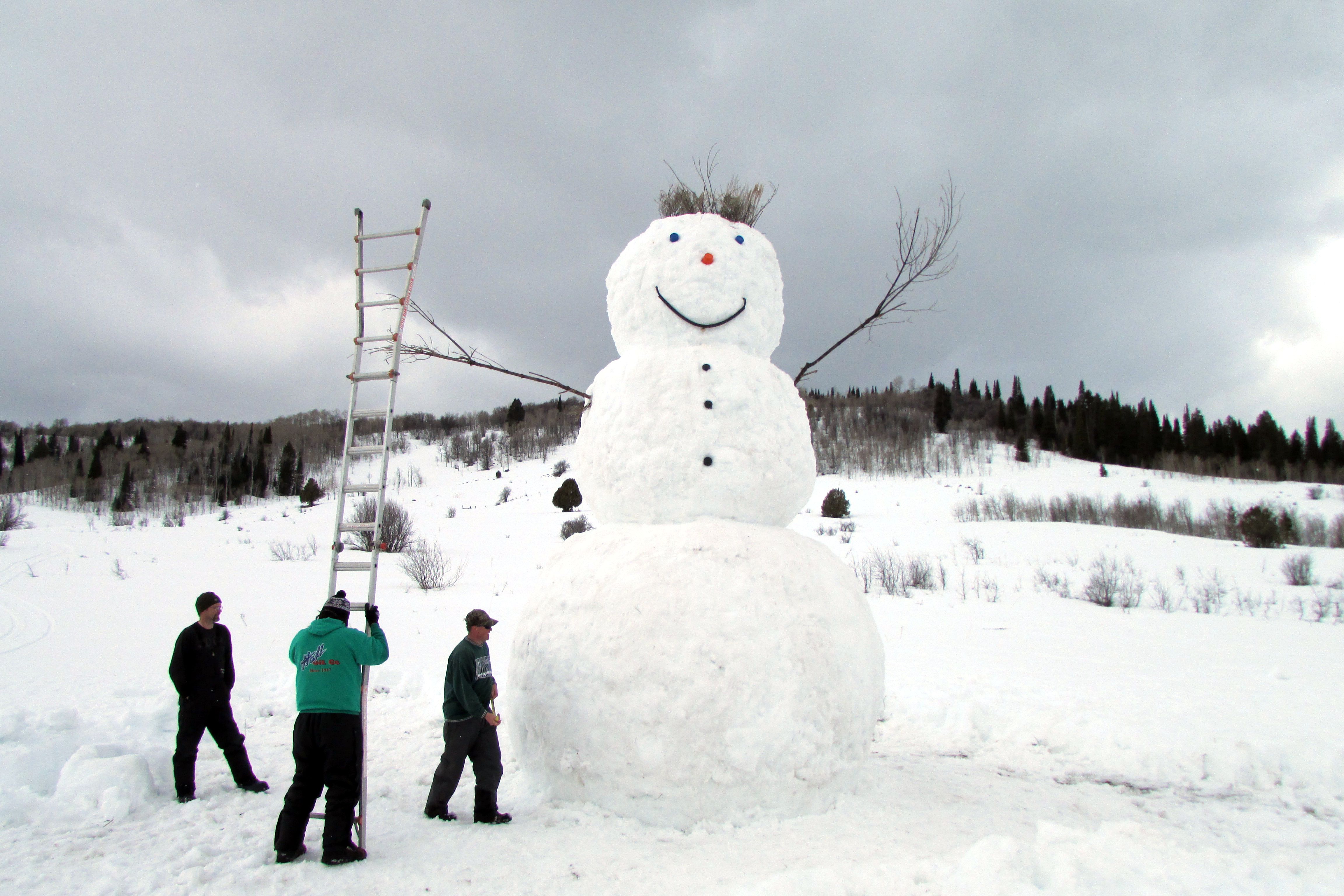 Locals Build 20 Foot Snowman In Logan Canyon