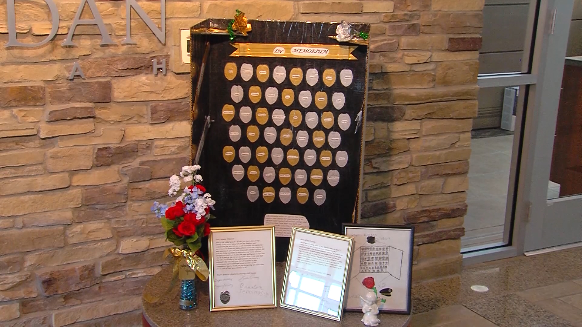 On Thursday, March 3, 2016, eighth-grader Baylee Quiroz presented the South Jordan Police Department with a a school project she created to honor the sacrifice of law enforcement officers everywhere. (Photo: Steve Landeen, KSL-TV)