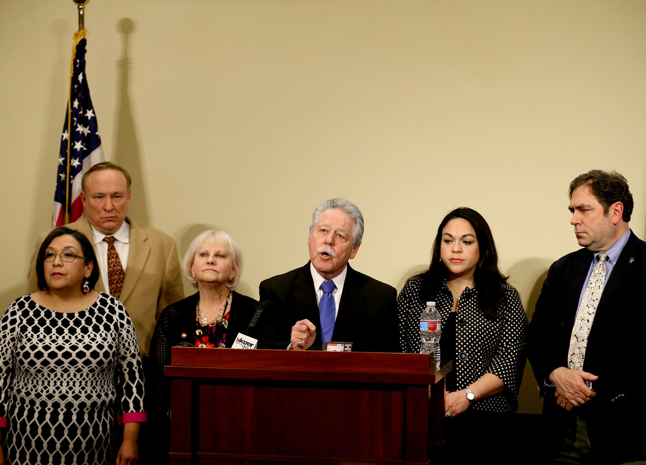 Sen. Gene Davis, D-Salt Lake City, holds a news conference to call for full Medicaid expansion in Utah at the Capitol in Salt Lake City on Wednesday, March 9, 2016. Standing with Davis is Rep. Rebecca Chavez-Houck, D-Salt Lake City, left, Sen. Jim Dabakis, D-Salt Lake City, Sen. Karen Mayne, D-West Valley City, Sen. Luz Escamilla, D-Salt Lake City, and Rep. Brian King, D-Price. (Photo: Laura Seitz/Deseret News)