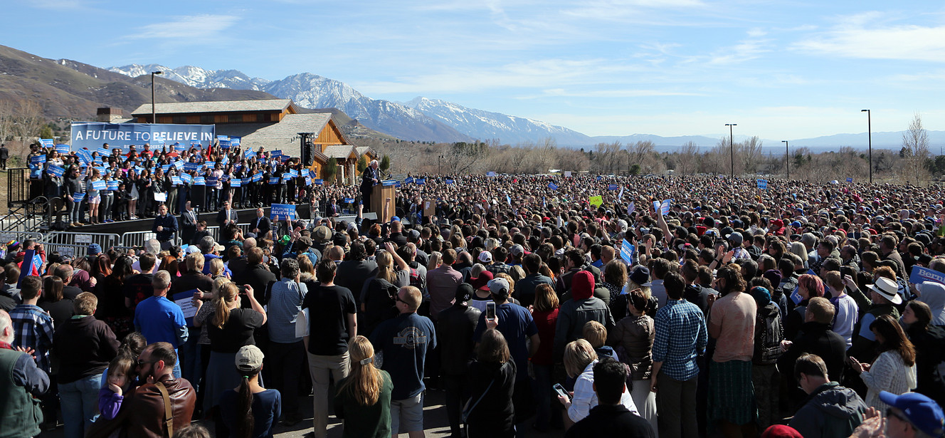Democratic presidential candidate and Vermont Sen. Bernie Sanders gives a speech to supporters at This is the Place Heritage Park in Salt Lake City, Friday, March 18, 2016. (Photo: Chris Samuels, Deseret News)