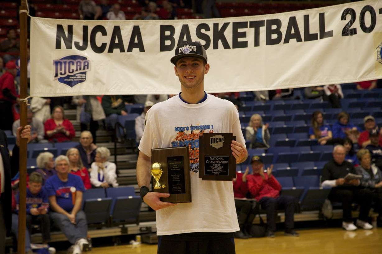 Conner Toolson is named most outstanding player as the SLCC Bruins win the 2016 NJCAA Men's Division I National Championship against Hutchinson on their home court in Hutchinson, Kansas. (Photo: Bob Hunter, for the NJCAA) (Photo: Bob Hunter, NJCAA)